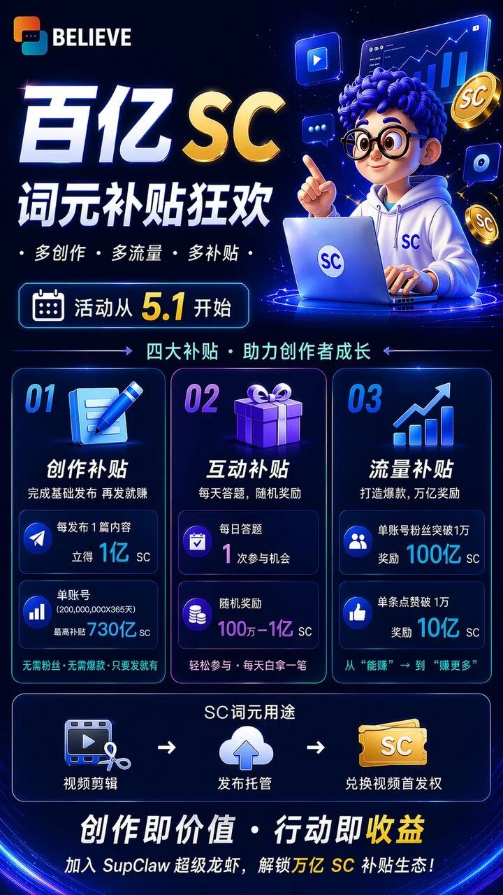 SupClaw 词元补贴狂欢爆款奖励